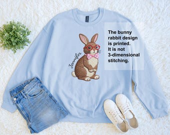 Personalized Faux Stitchery Easter Bunny Cotton and Polyester Sweatshirt