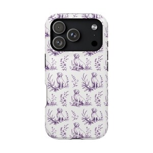 Violet Toile de Jouy Labrador Retriever Magnetic Impact Resistant iPhone Case image 4