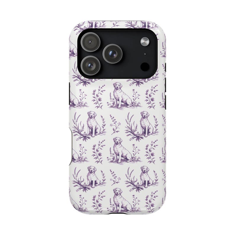 Violet Toile de Jouy Labrador Retriever Magnetic Impact Resistant iPhone Case image 4