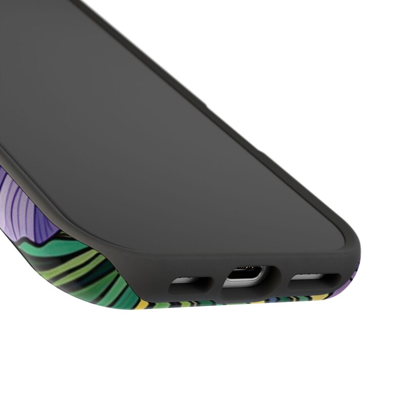 Funda magnética resistente a impactos para iPhone con efecto vidriera y lirios morados imagen 14