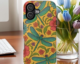 Flowers and Dragonflies Magnetic Impact-Resistant iPhone Case