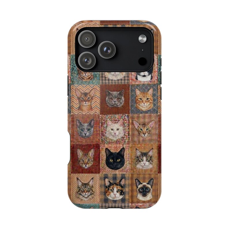 Funda magnética resistente a impactos para iPhone y Samsung S26 Series con diseño de patchwork sintético y estilo bohemio para amantes de los gatos. imagen 7