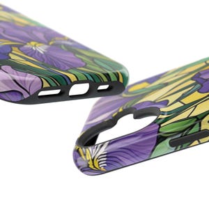 Funda magnética resistente a impactos para iPhone con efecto vidriera y lirios morados imagen 12