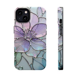 Stained Glass Look Lavender Floral Magnetic Impact Resistant iPhone Case image 4