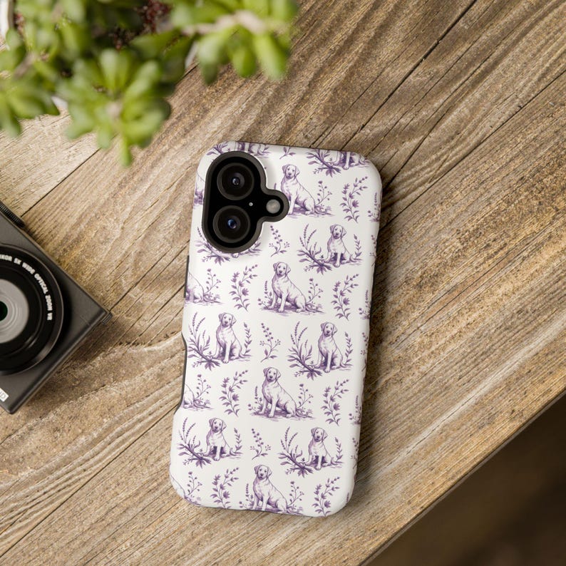 Violet Toile de Jouy Labrador Retriever Magnetic Impact Resistant iPhone Case image 15