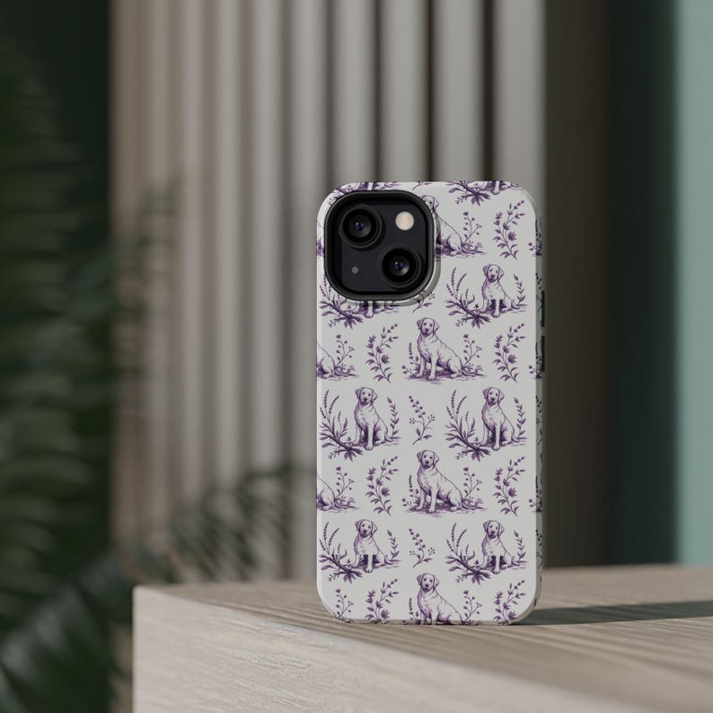 Violet Toile de Jouy Labrador Retriever Magnetic Impact Resistant iPhone Case image 18