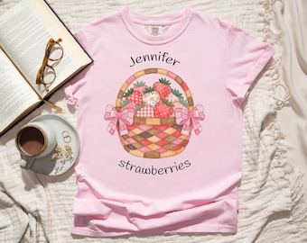 Personalized Faux Patchwork Strawberries Comfort Colors T-Shirt