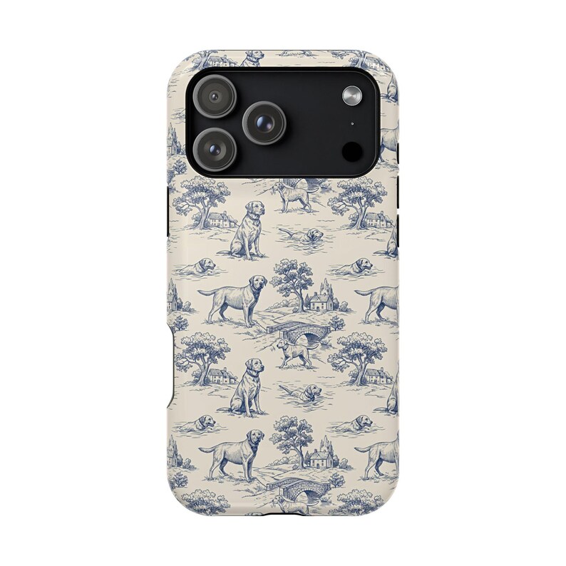 Funda magnética resistente a impactos para iPhone con diseño de Labrador Retriever en color azul Toile de Jouy imagen 5