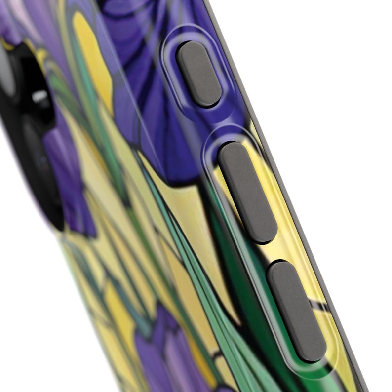 Funda magnética resistente a impactos para iPhone con efecto vidriera y lirios morados imagen 17
