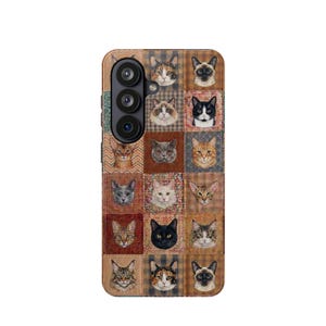 Funda magnética resistente a impactos para iPhone y Samsung S26 Series con diseño de patchwork sintético y estilo bohemio para amantes de los gatos. imagen 18