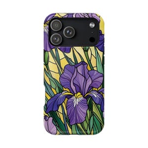 Funda magnética resistente a impactos para iPhone con efecto vidriera y lirios morados imagen 5
