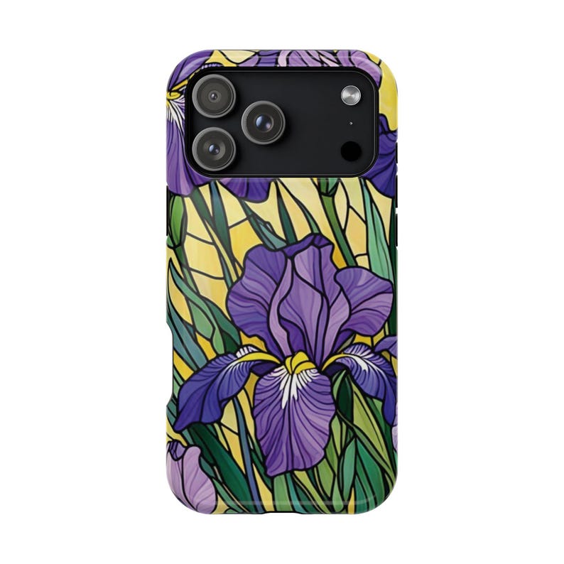 Funda magnética resistente a impactos para iPhone con efecto vidriera y lirios morados imagen 5