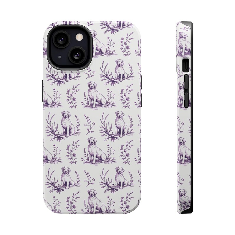 Violet Toile de Jouy Labrador Retriever Magnetic Impact Resistant iPhone Case image 17