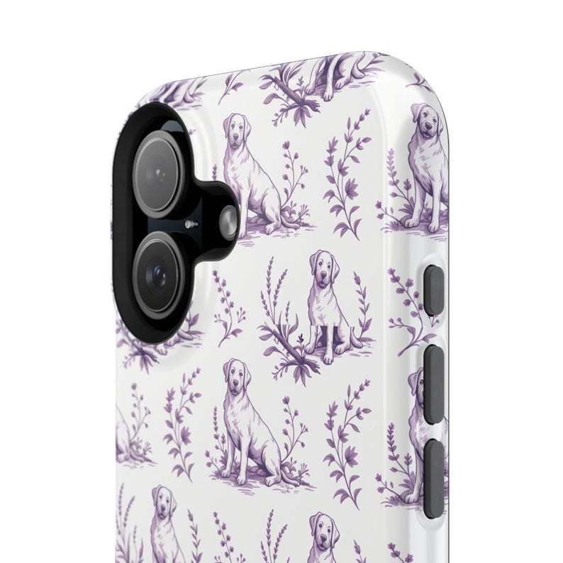 Violet Toile de Jouy Labrador Retriever Magnetic Impact Resistant iPhone Case image 10