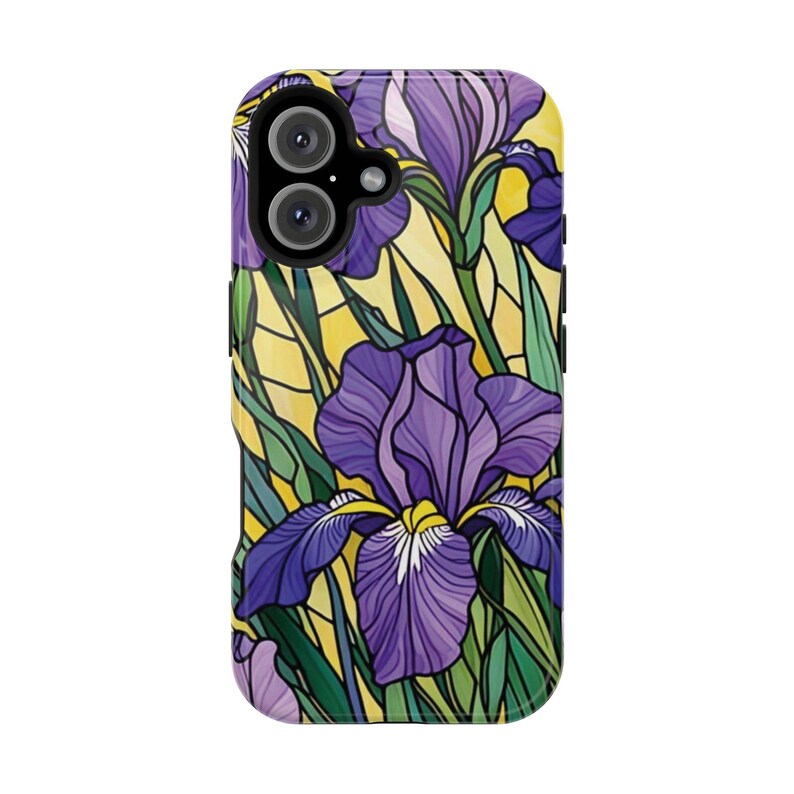 Funda magnética resistente a impactos para iPhone con efecto vidriera y lirios morados imagen 6