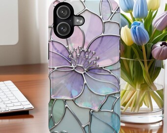 Stained Glass Look Lavender Floral Magnetic Impact Resistant iPhone Case