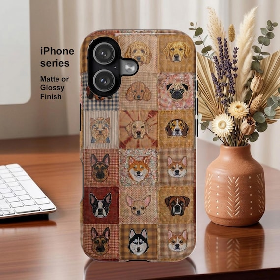 Boho Dog Lover Faux Patchwork Magnetic Impact-Resistant iPhone and Samsung S26 Series Case