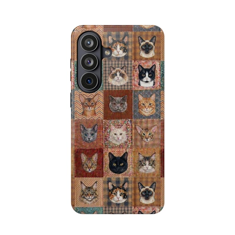 Funda magnética resistente a impactos para iPhone y Samsung S26 Series con diseño de patchwork sintético y estilo bohemio para amantes de los gatos. imagen 19