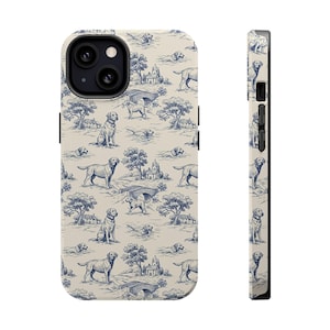 Funda magnética resistente a impactos para iPhone con diseño de Labrador Retriever en color azul Toile de Jouy imagen 18