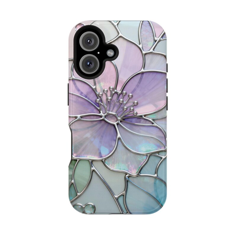 Stained Glass Look Lavender Floral Magnetic Impact Resistant iPhone Case image 3