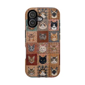 Funda magnética resistente a impactos para iPhone y Samsung S26 Series con diseño de patchwork sintético y estilo bohemio para amantes de los gatos. imagen 4