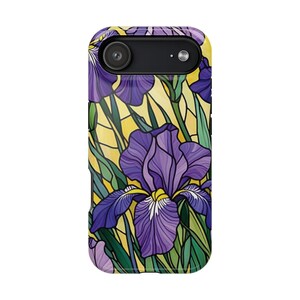 Funda magnética resistente a impactos para iPhone con efecto vidriera y lirios morados imagen 3
