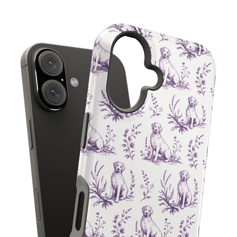 Violet Toile de Jouy Labrador Retriever Magnetic Impact Resistant iPhone Case image 13