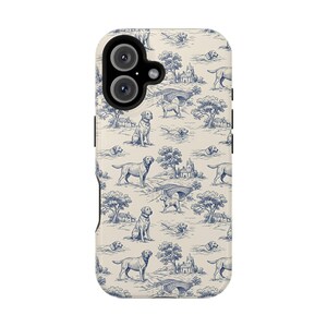 Funda magnética resistente a impactos para iPhone con diseño de Labrador Retriever en color azul Toile de Jouy imagen 11