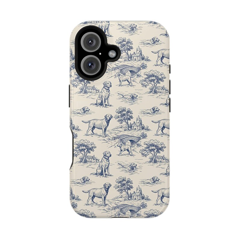 Funda magnética resistente a impactos para iPhone con diseño de Labrador Retriever en color azul Toile de Jouy imagen 11