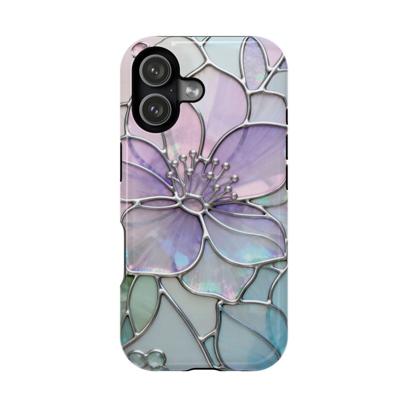 Stained Glass Look Lavender Floral Magnetic Impact Resistant iPhone Case image 2