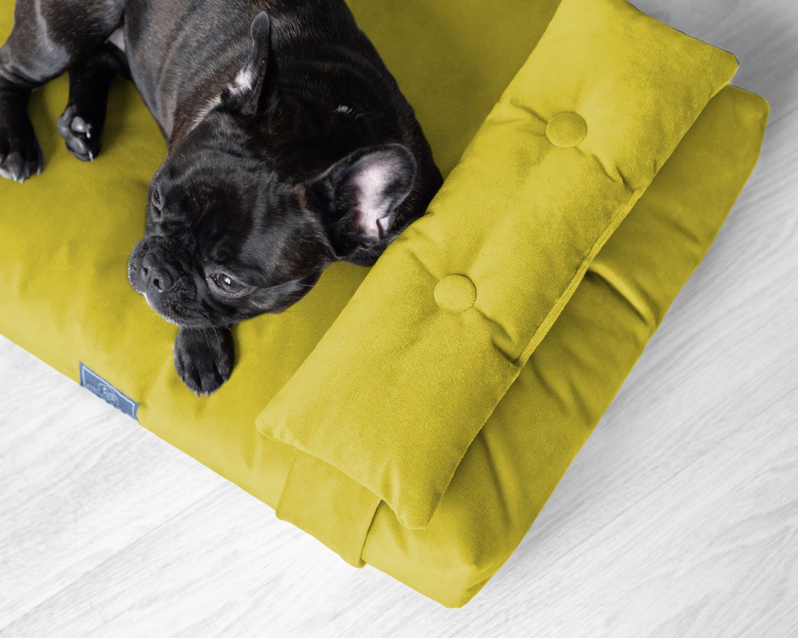 Yellow plush velvet dog bed yellow puppy pillow bed soft Etsy