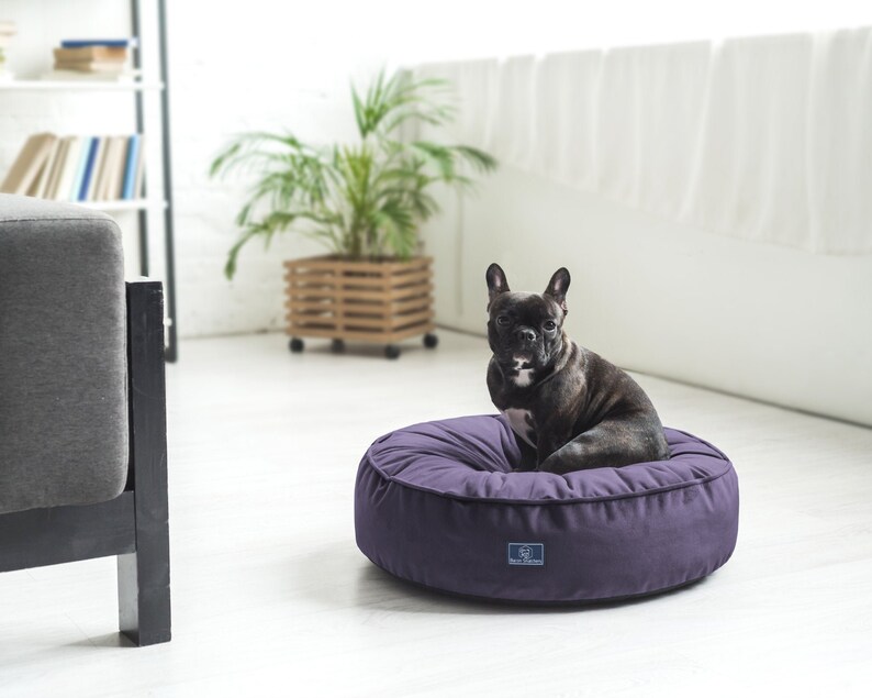 Purple DOG BED with washable cover round dog bed velour bed Etsy
