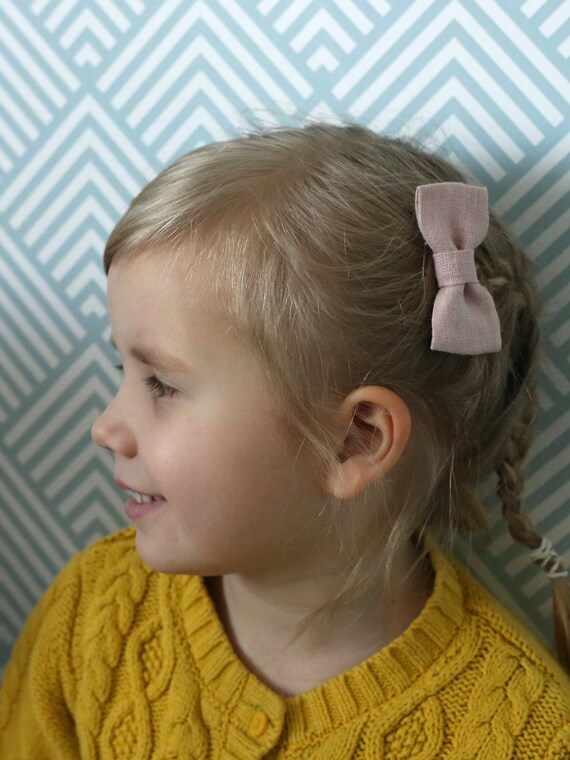 Linen Hair Bow On Clip Hair Bow For Girl Small Hair Bow Etsy