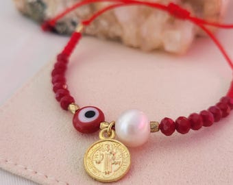 Saint benedict red string Bracelet,  pulsera de San Benito