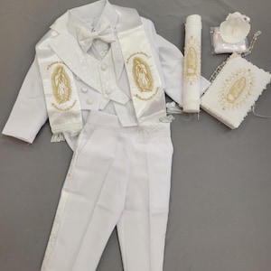 Traje de bautizo para niño (6 piezas): traje de bautizo, traje de primera comunión, traje blanco para niño, traje clásico, traje de bautizo, Virgen de Guadalupe