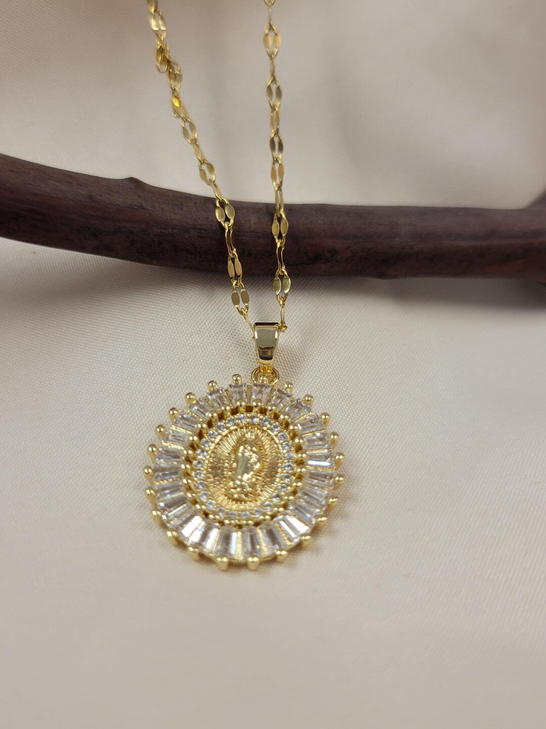 Our Lady of Guadalupe Necklace: Gold Virgen Mary, Cubic Zirconia - Etsy