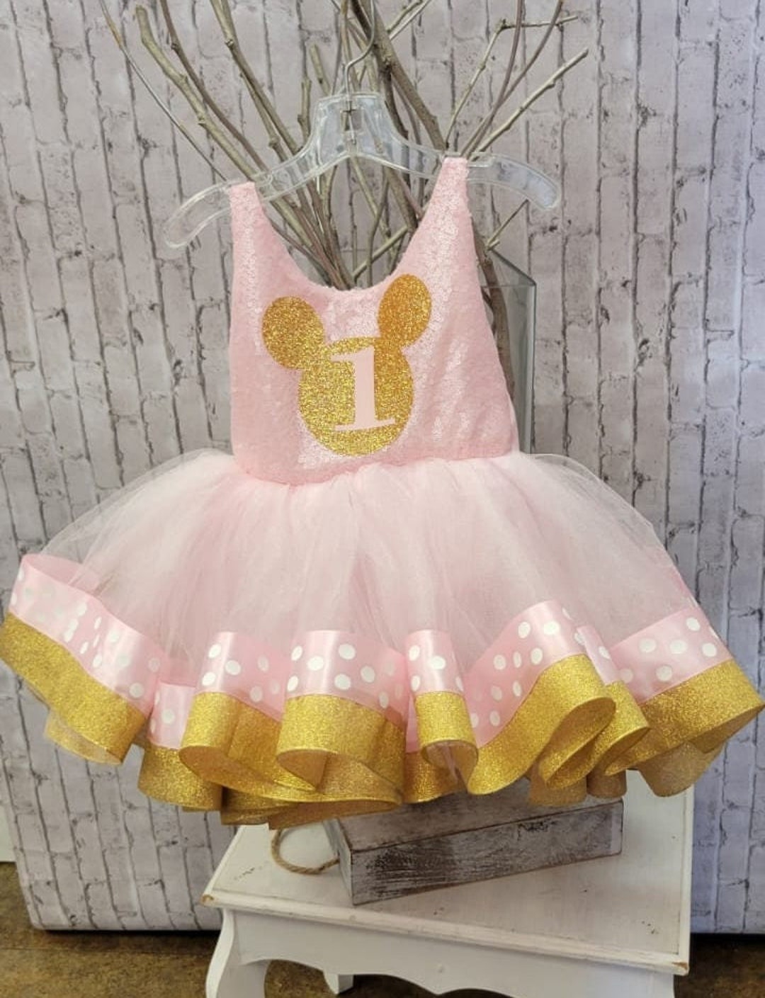 Pink and Gold Minnie Mouse Inspired Costume, Pink Baby Tutu Dress ...