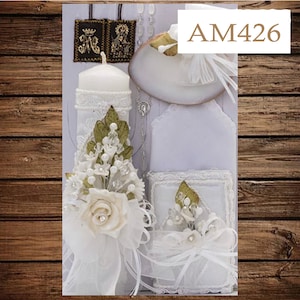 Beautiful Baptism Candle Set, Christening 6 Pieces Set, Ivory, Hand Made, Vela de Bautizo, Ceremony candle, a unique design.