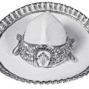 Lindo chapéu Charro bordado feito à mão mexicano, cor branco-prata, Hermoso Sombrero de Charro, Bordado a Mano Color Blanco con Plata