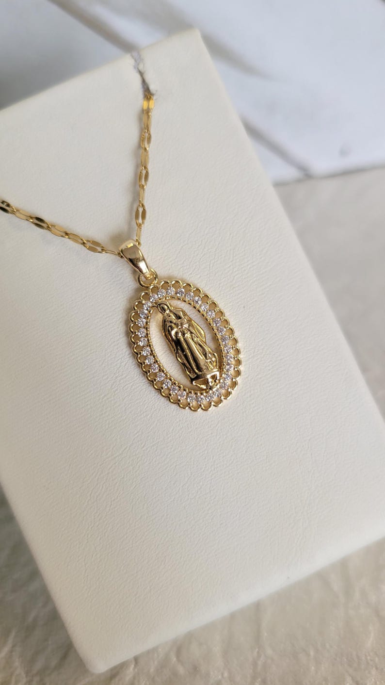 Our Lady of Guadalupe Necklace: 18k Gold Plated Zirconia Virgin Mary ...