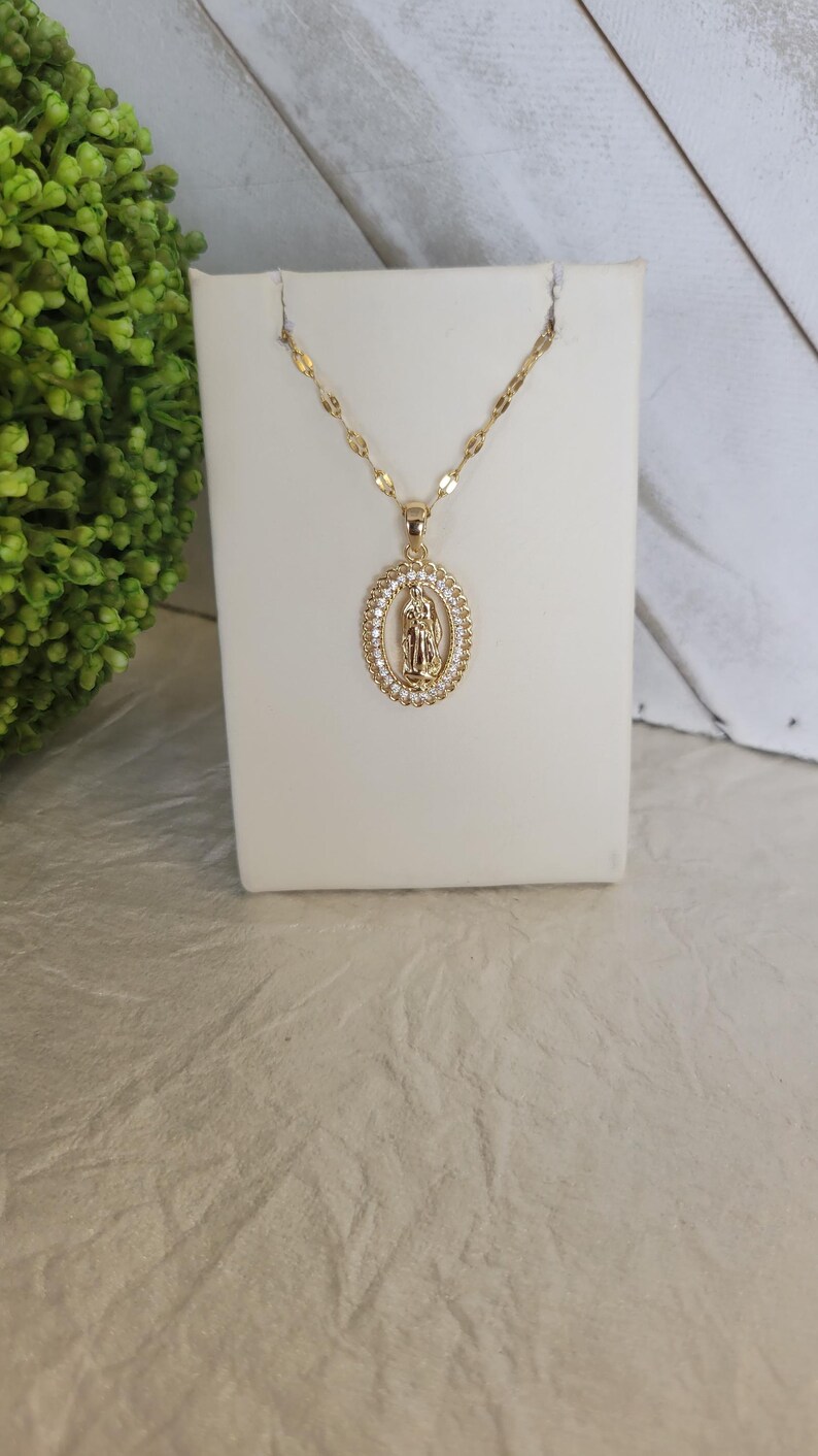 Our Lady of Guadalupe Necklace: 18k Gold Plated Zirconia Virgin Mary ...