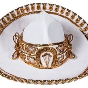 Prachtige Mexicaanse handborduurwerk Charro-hoed, ivoor met gouden Charro-hoed / Hermoso sombrero de charro Mexicano Bordado a Mano