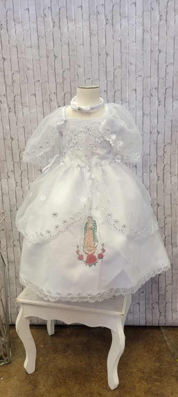 baptism dresses with our lady of guadalupe Virgen De Gown: Baby Girl Christening Dress Cape & Headband mexican baptism outfit girl