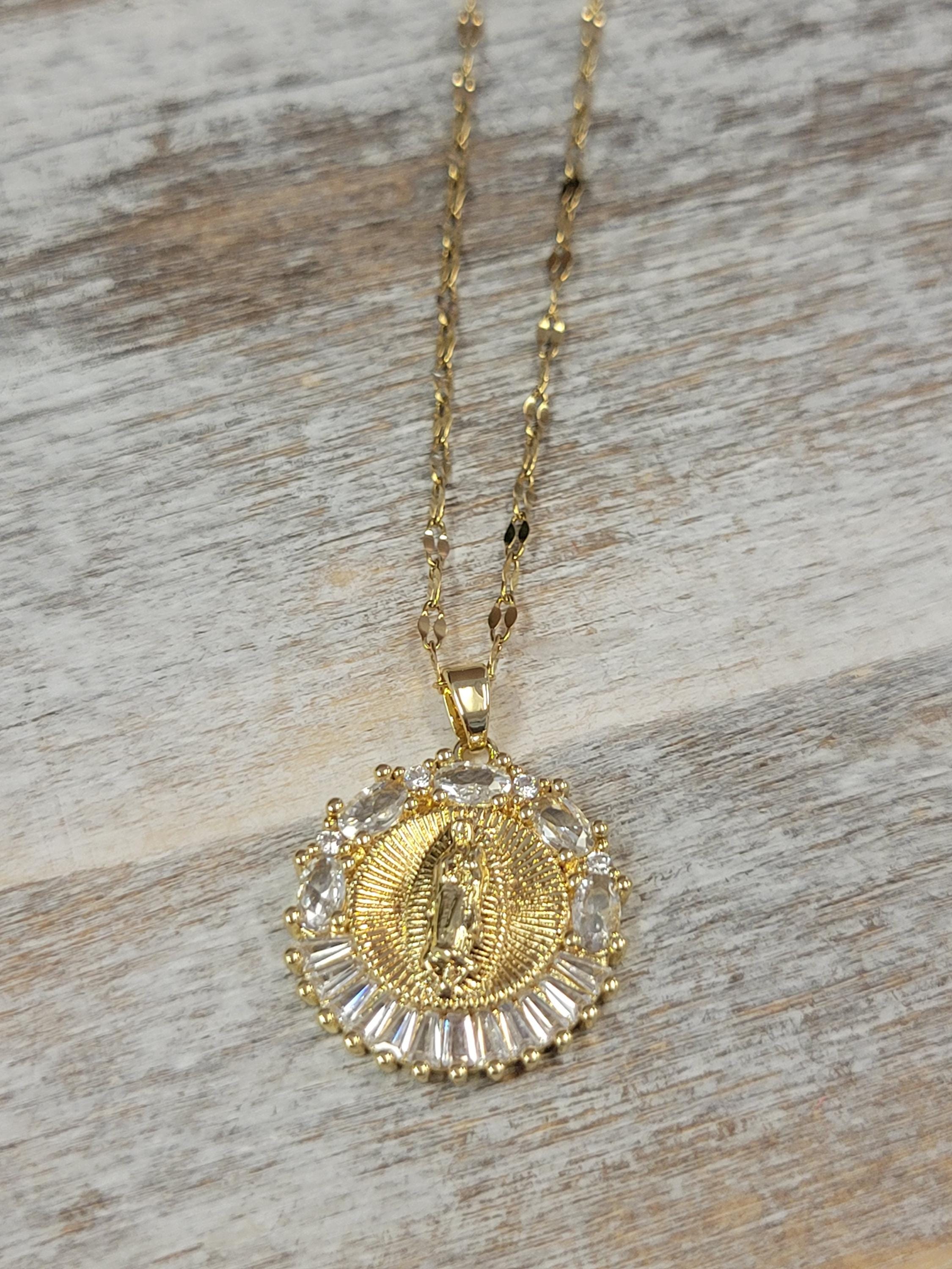 Our Lady of Guadalupe Necklace: 18k Gold Plated Zirconia Virgin Mary - Etsy