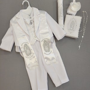Smoking de baptême garçon 6 pièces, smoking de baptême garçon, smoking de première communion pour garçon, costume enfant blanc, smoking pingouin, traje de bautizo, Guadalupe vierge