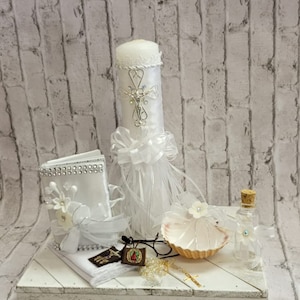 Beautiful Baptism Candle Set, Christening 6 Pieces Set, Ivory, Hand Made, Vela de Bautizo, Ceremony candle, a unique design.