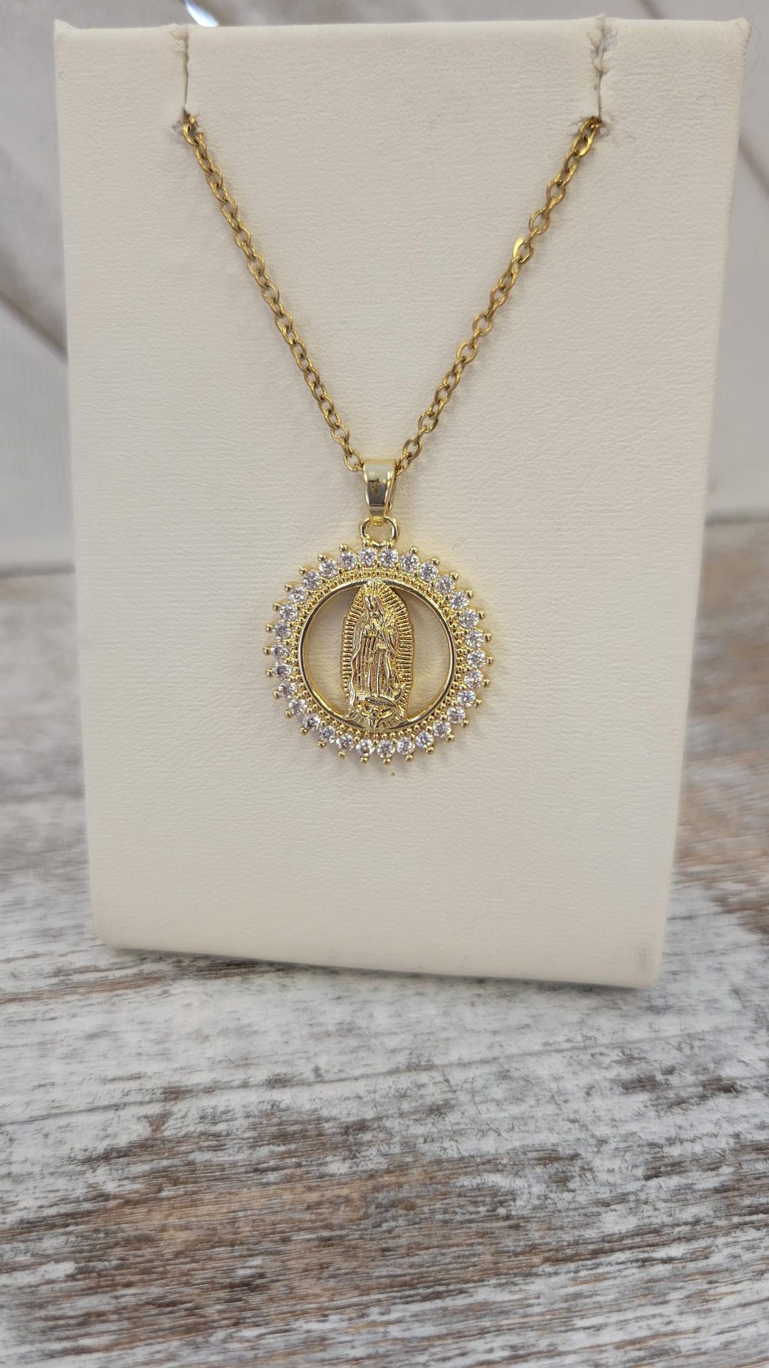 Our Lady of Guadalupe Necklace: Gold Virgen Mary, Cubic Zirconia - Etsy