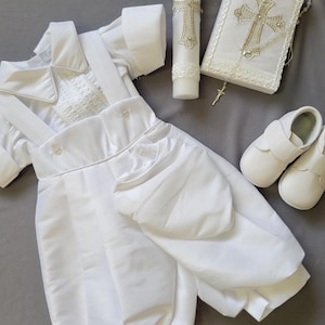 Boy Baptism Christening Romper Gown: Vintage Cross Design
