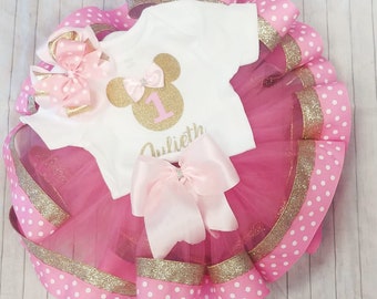 Pink and gold Minnie Mouse Inspired tutu set, pink baby tutu dress, 1stbirthday costume,Photoshoot Costume Minnie  party