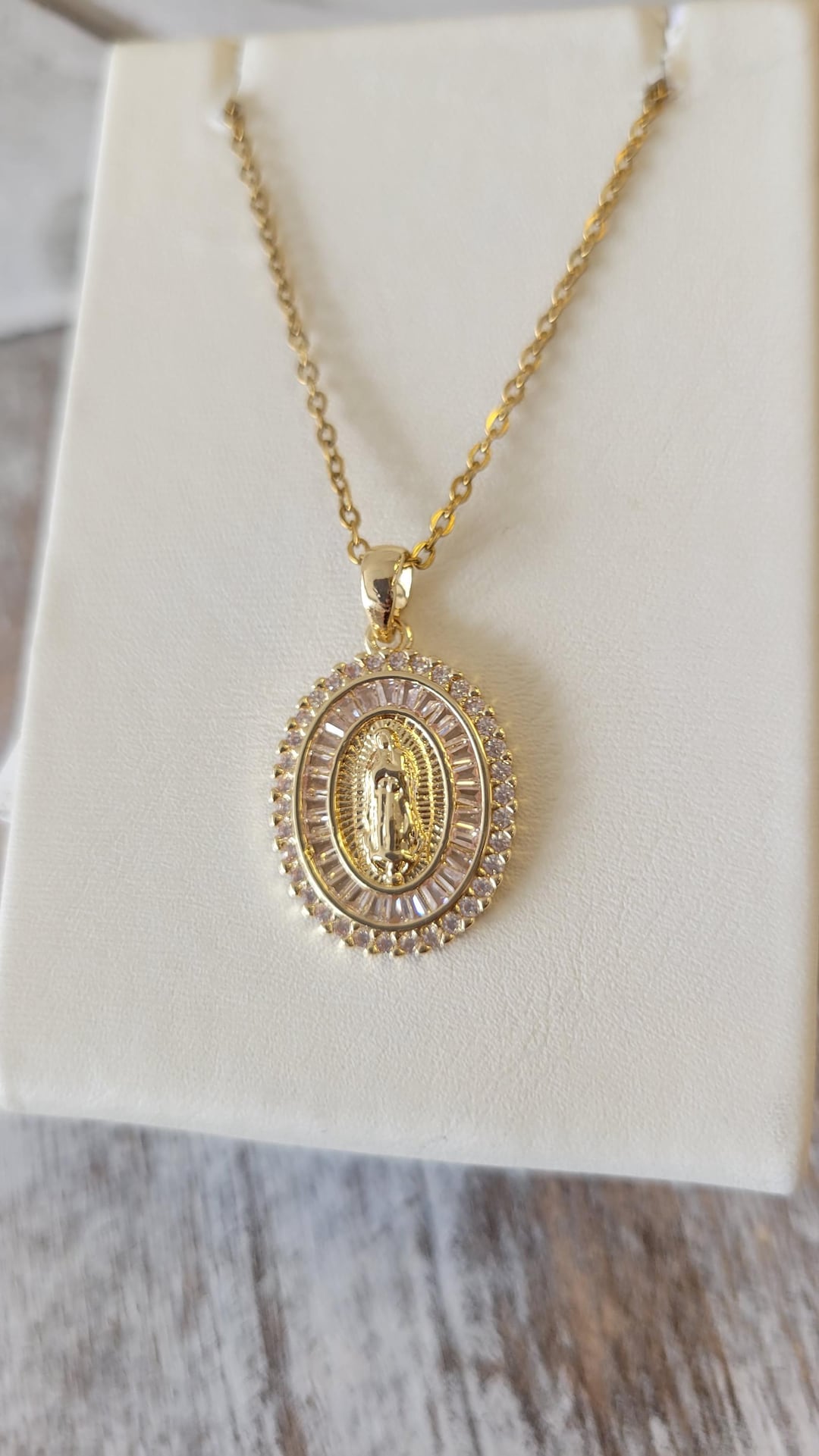 Our Lady of Guadalupe Necklace: 18k Gold Plated Zirconia Virgin Mary ...